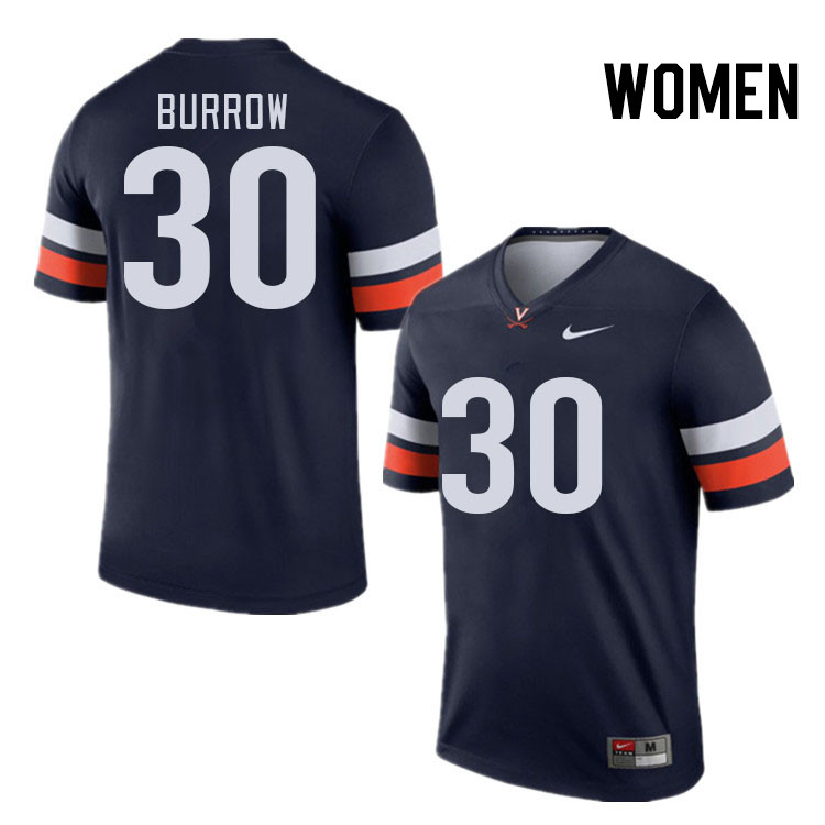 Women #30 Addie Burrow Virginia Cavaliers College Football Jerseys Stitched Sale-Navy - Click Image to Close
